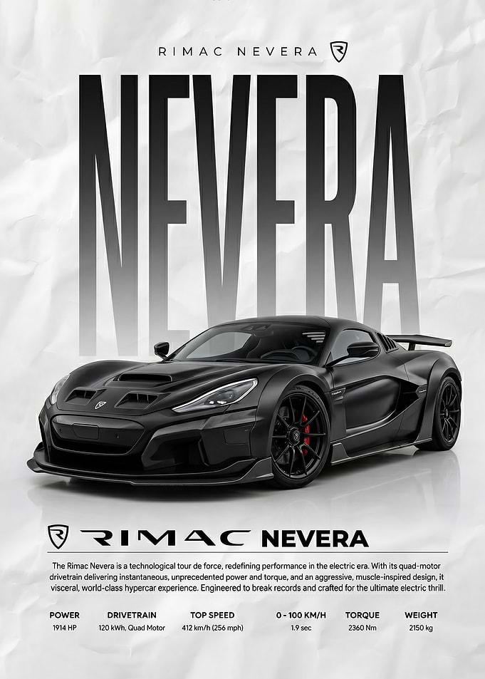 black Rimac Nevera Hypercar poster