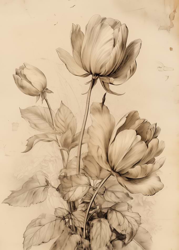 Sepia Tone Rose Sketch