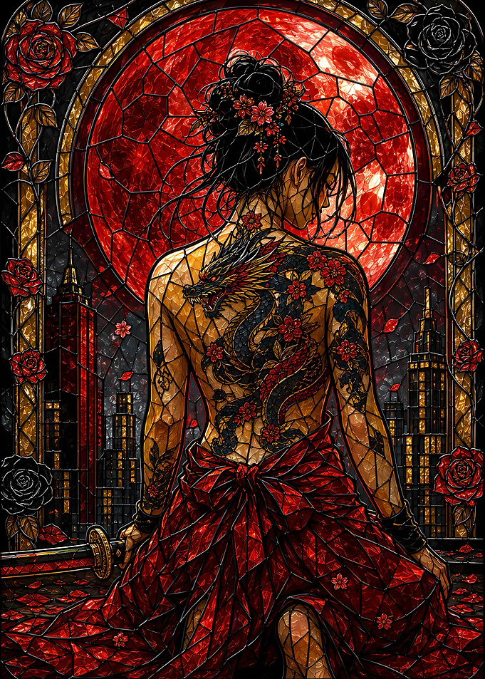 Dragon Tattoo Stained Glass Woman