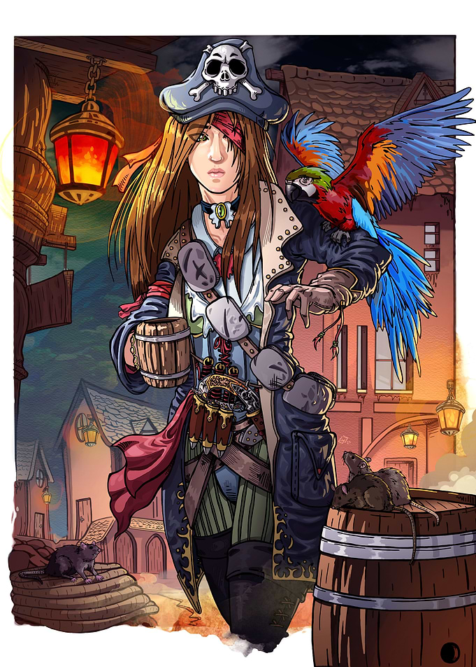 Pirate Woman with Parrot