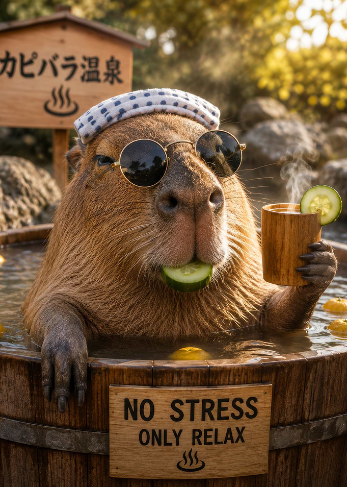 Capybara relaxing in hot spring