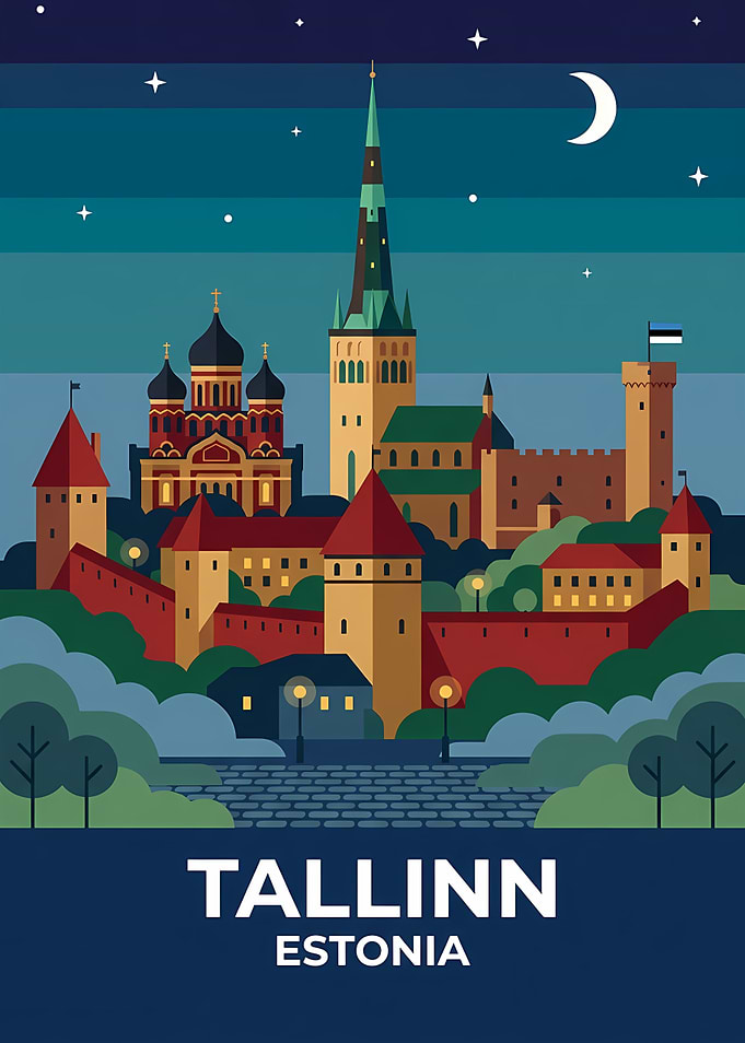 Tallinn Estonia Skyline at Night