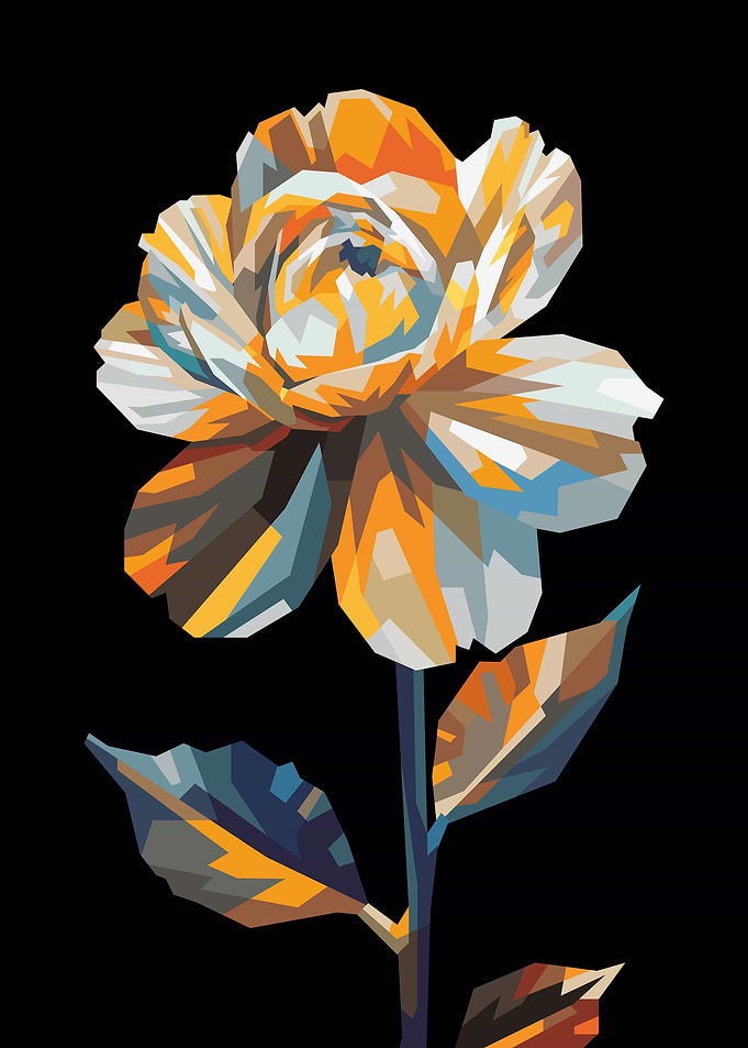 Geometric Rose on Black Background