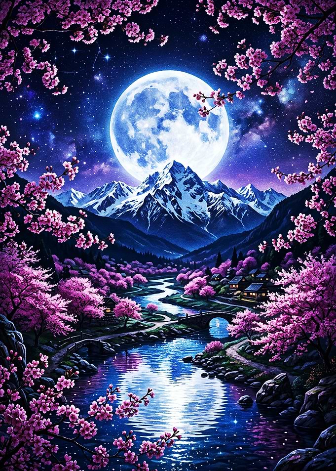 Moonlit Sakura Valley