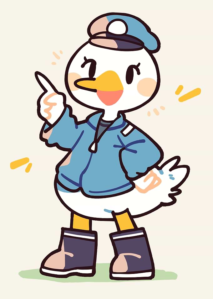 Cute Duck Character in Blue Jacket and Boots