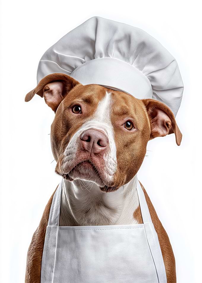 Chef American Staffordshire Terrier Wearing Hat and Apron