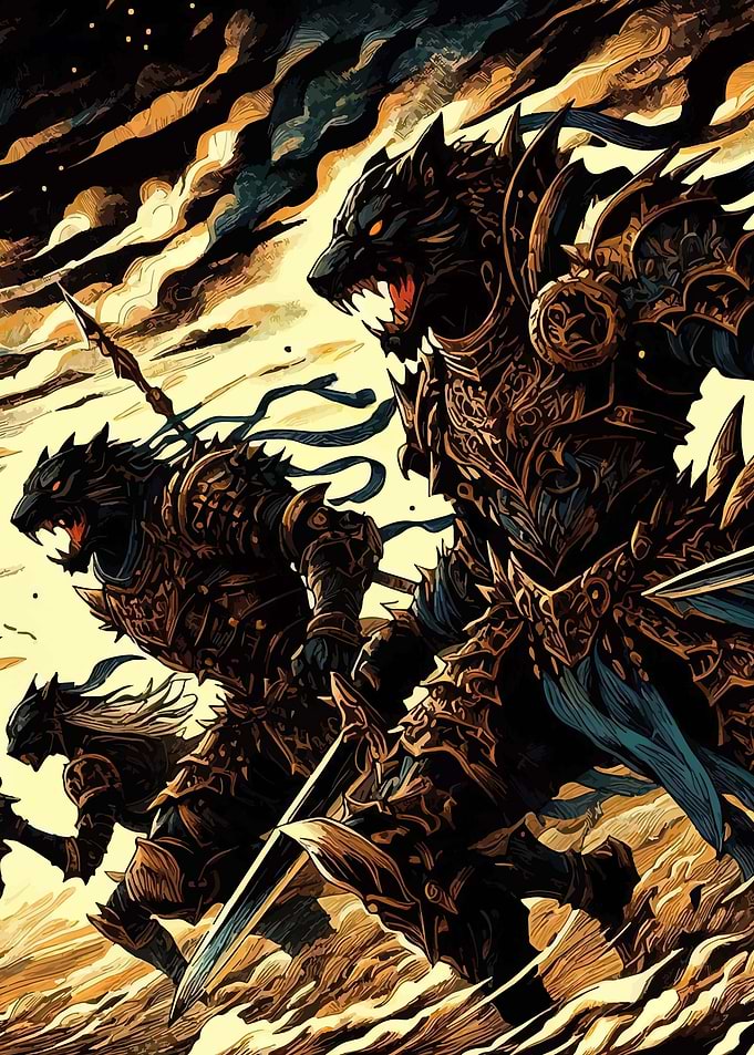 Fantasy Wolf Warriors in Armor