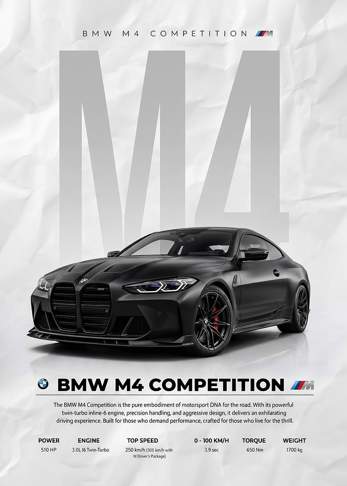 matte black BMW M4 Competition Car Poster
