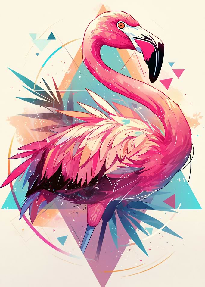 Vibrant Geometric Flamingo Art