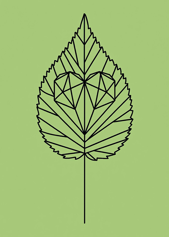 Geometric Leaf with Heart Design