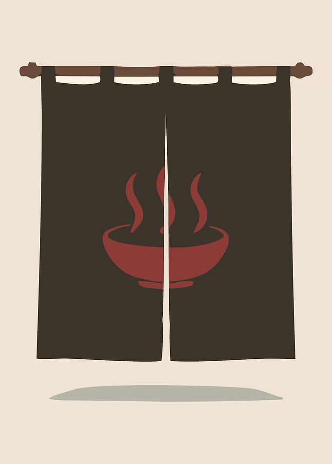 Japanese Noren Curtain with Hot Soup Icon