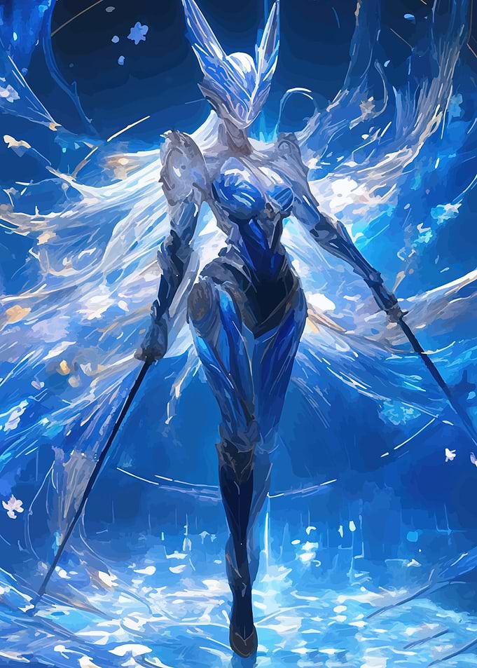 Blue Futuristic Warrior with Wings