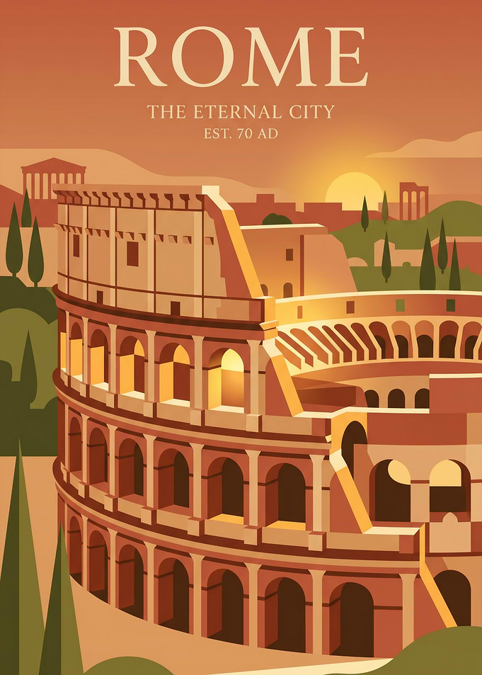 Vintage Rome Colosseum Travel Poster
