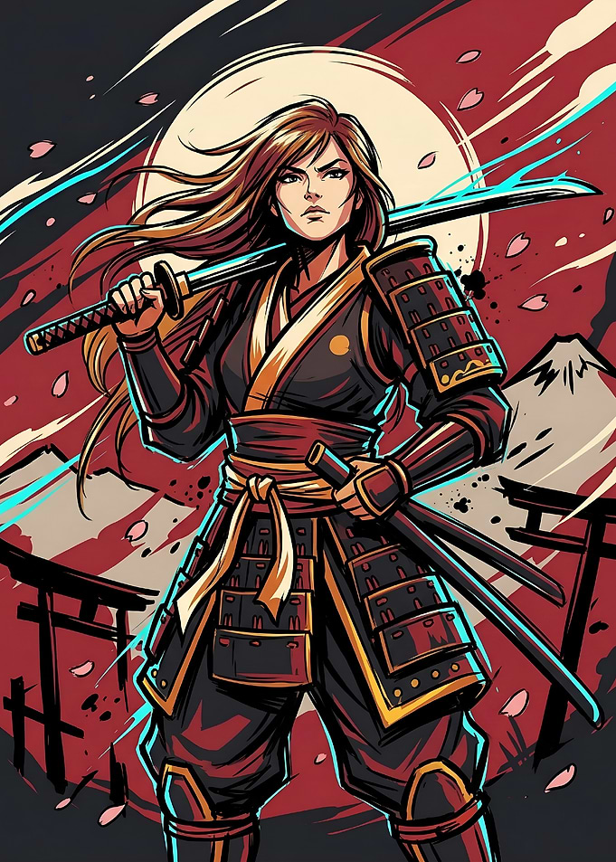 Onna-musha Female Samurai Vector Illustration