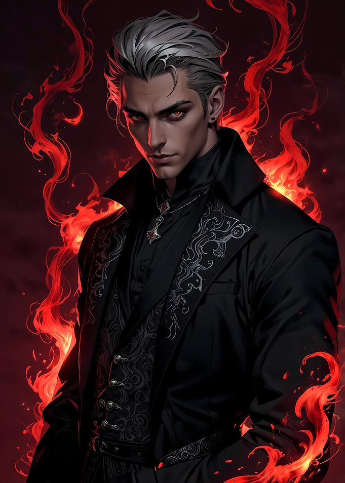 Dark Fantasy Man with Fiery Aura