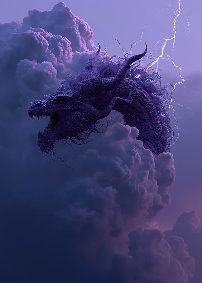 Purple Dragon in Stormy Sky
