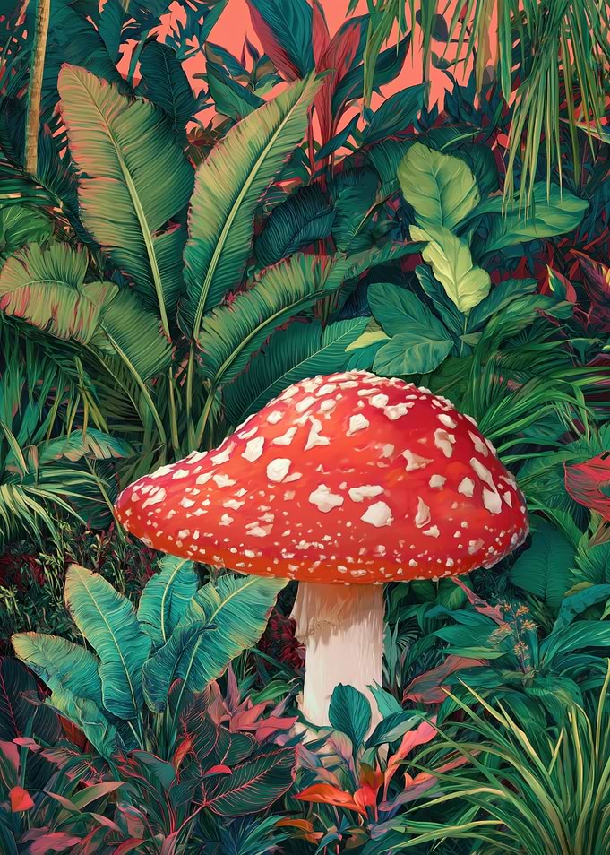 Amanita Muscaria Mushroom in Lush Jungle
