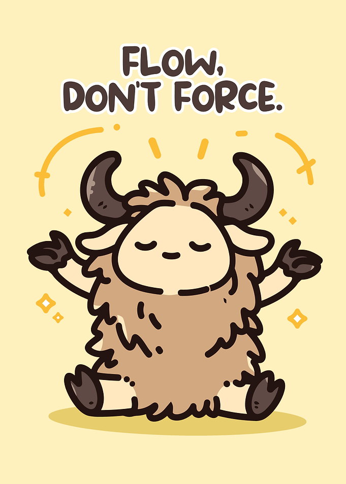 Cute Yak Meditating with Inspirational Text