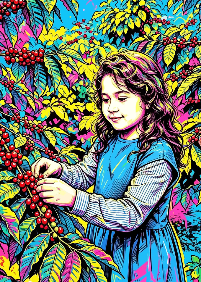 Girl picking coffee beans
