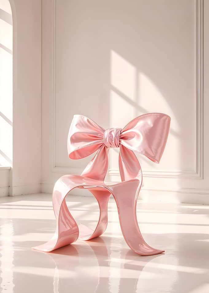 Luxury pink bow chair with glossy modern aesthetic