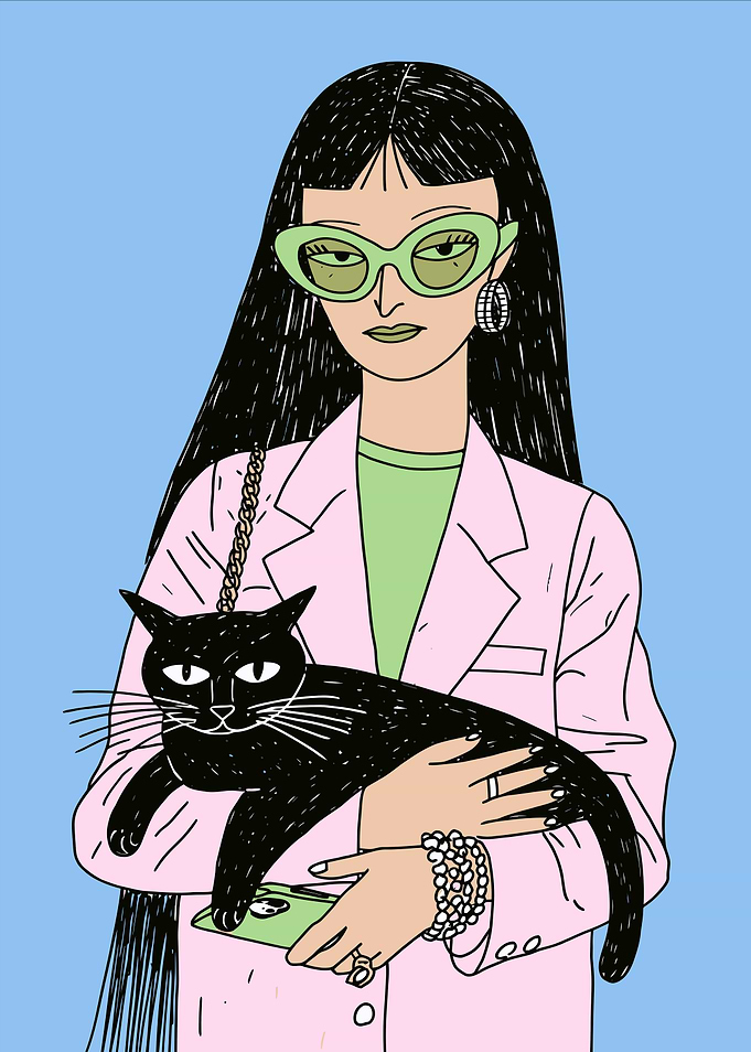 Woman Holding a Black Cat