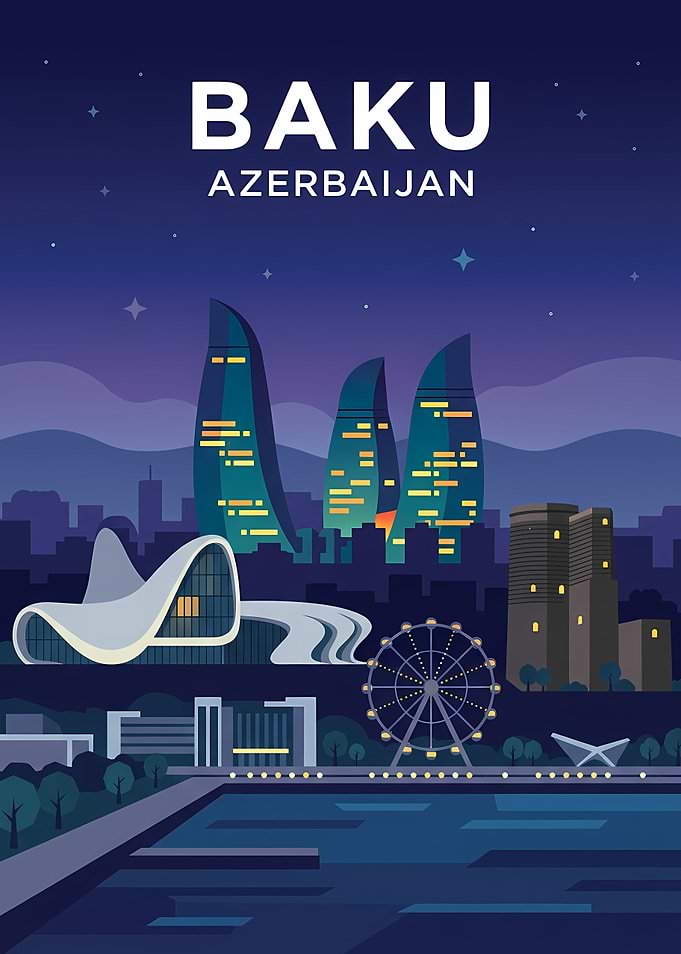 Baku Azerbaijan Cityscape at Night