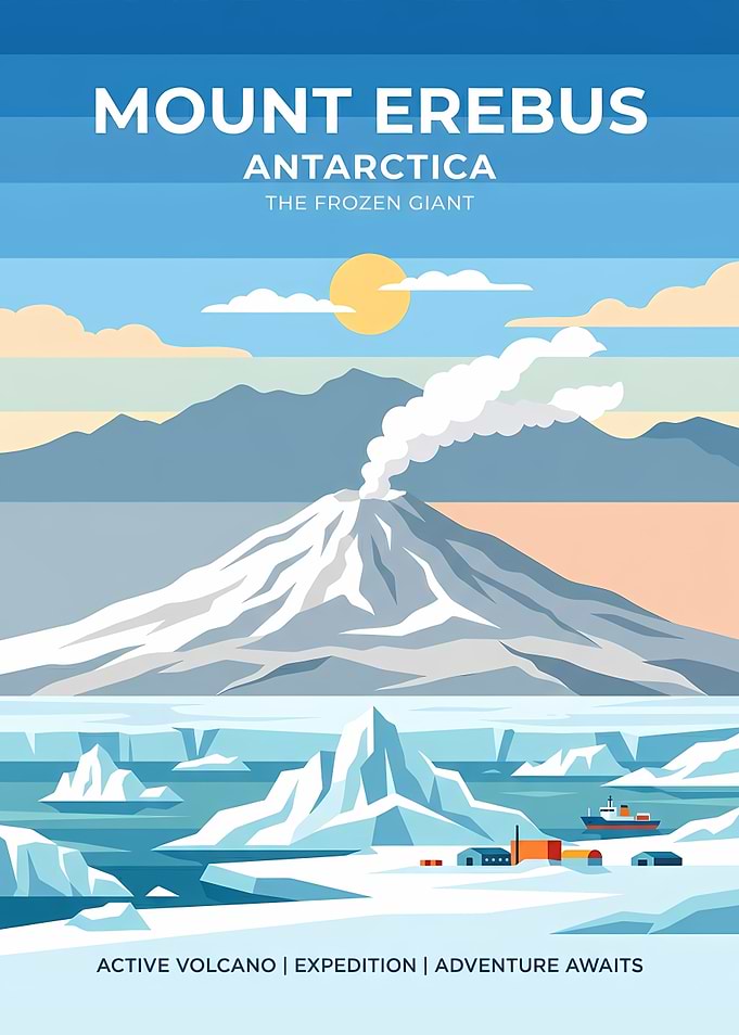 Mount Erebus Antarctica Travel Poster