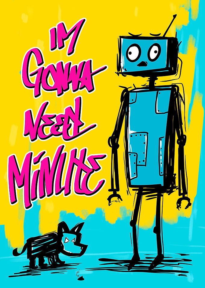 Robot and Dog with Text
