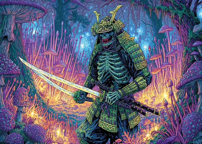 Skeleton Samurai in Mushroom Forest