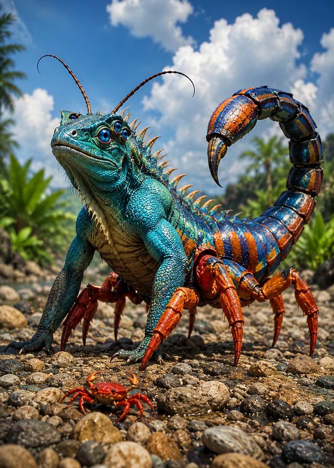 Scorpion Lizard Creature with Crab