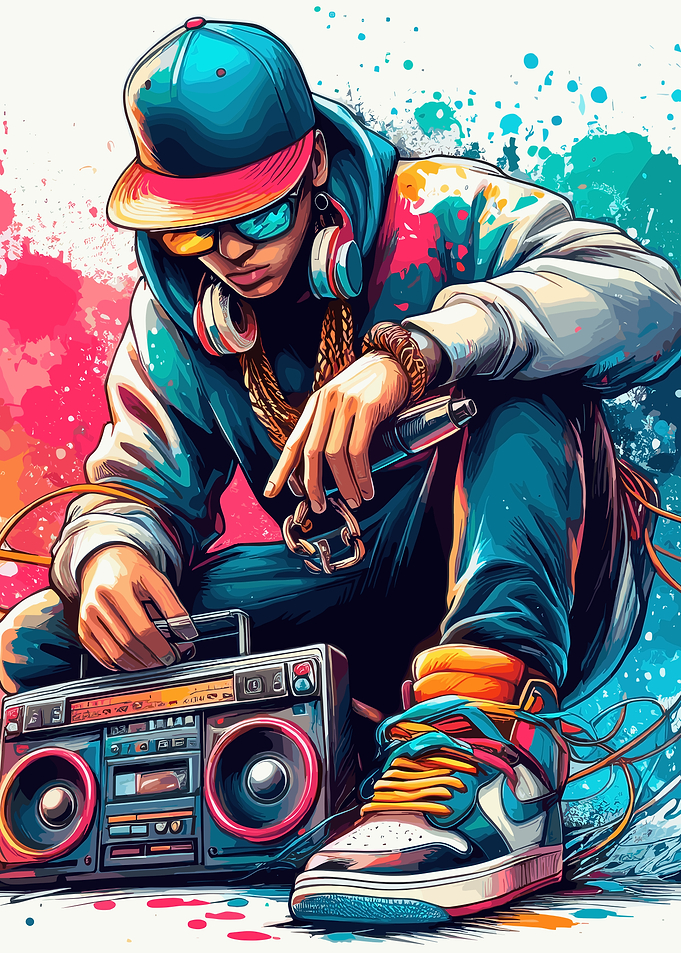 Hip Hop DJ with Boombox and Microphone
