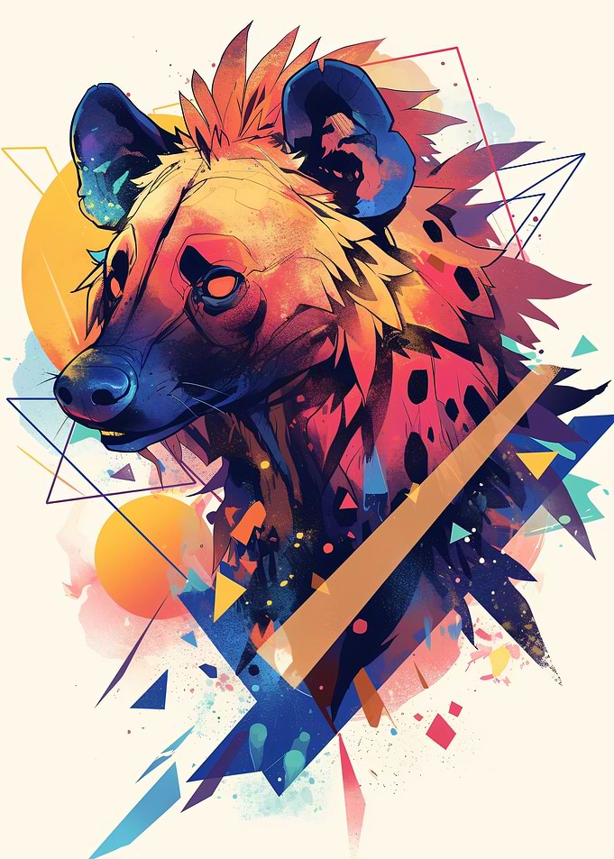 Stylized Hyena Portrait with Geometric Shapes