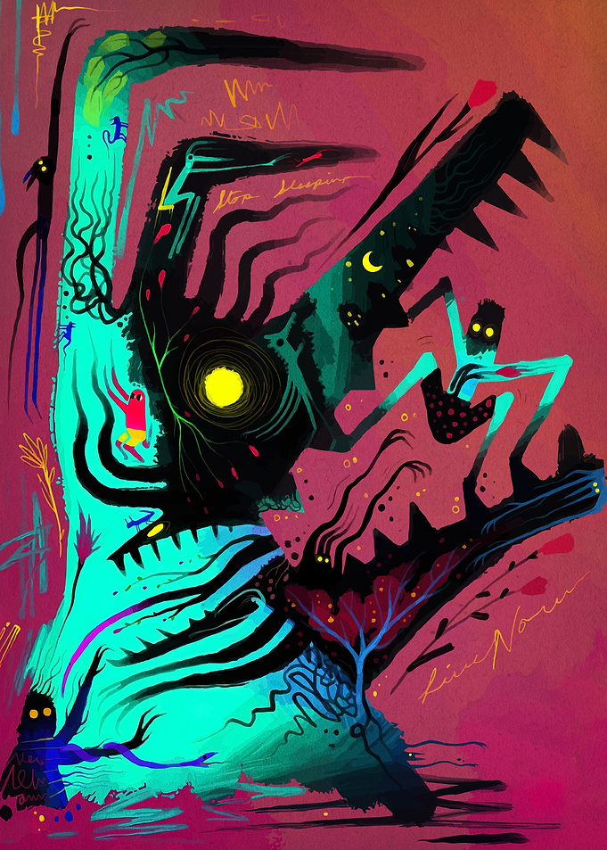 Surreal Creature with Glowing Eyes