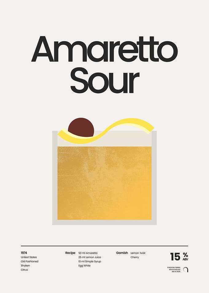 Amaretto Sour Minimalist Cocktail Poster