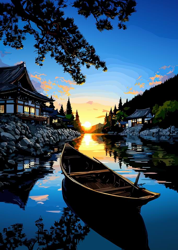 Serene Japanese Temple at Sunset