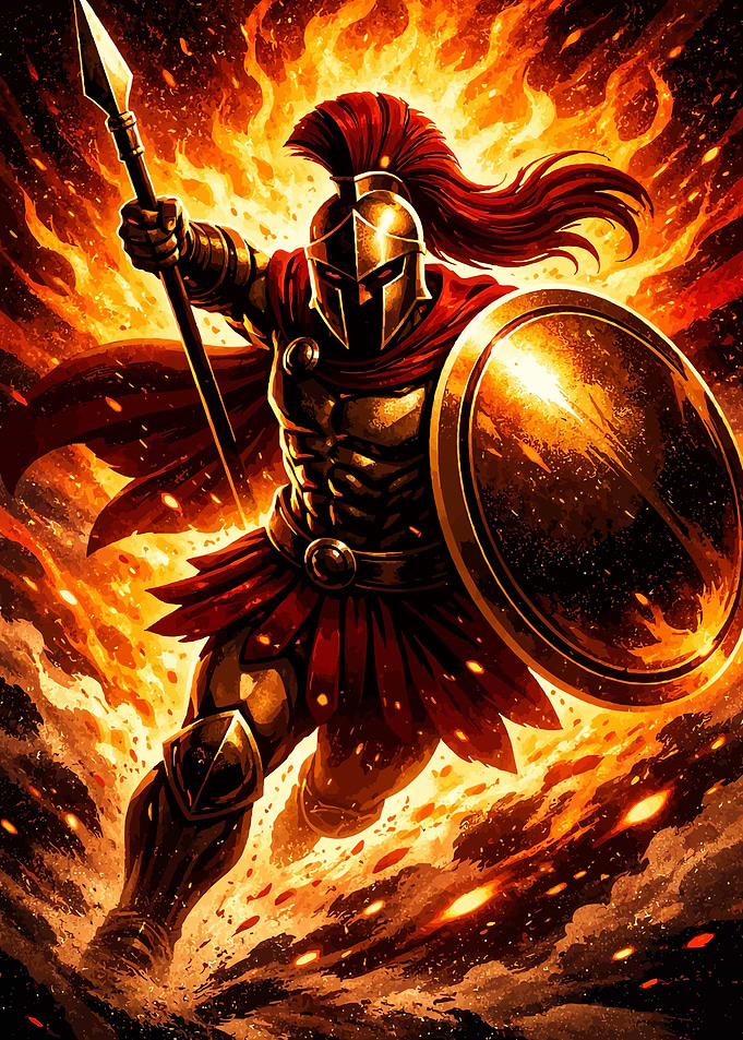 Spartan Warrior in Flames