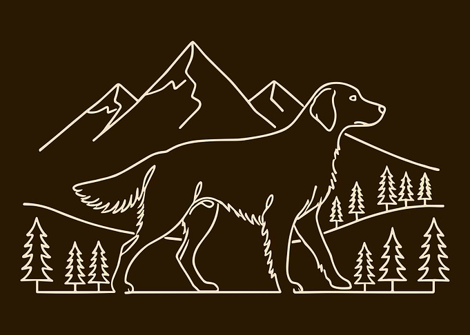Flat-coated Retriever Mountain Line Art
