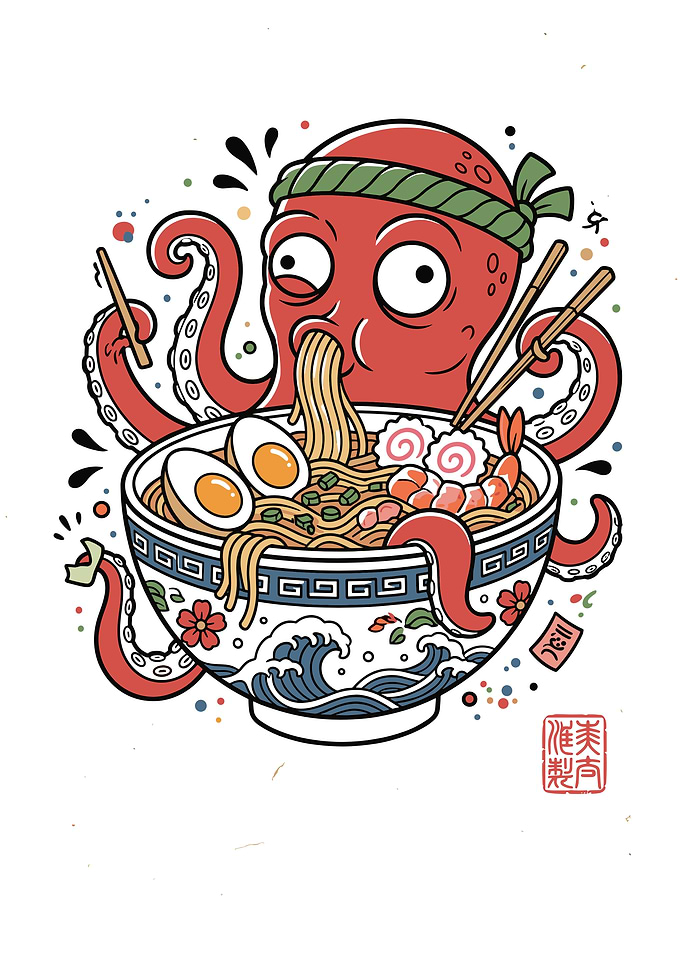 Octopus Eating Ramen