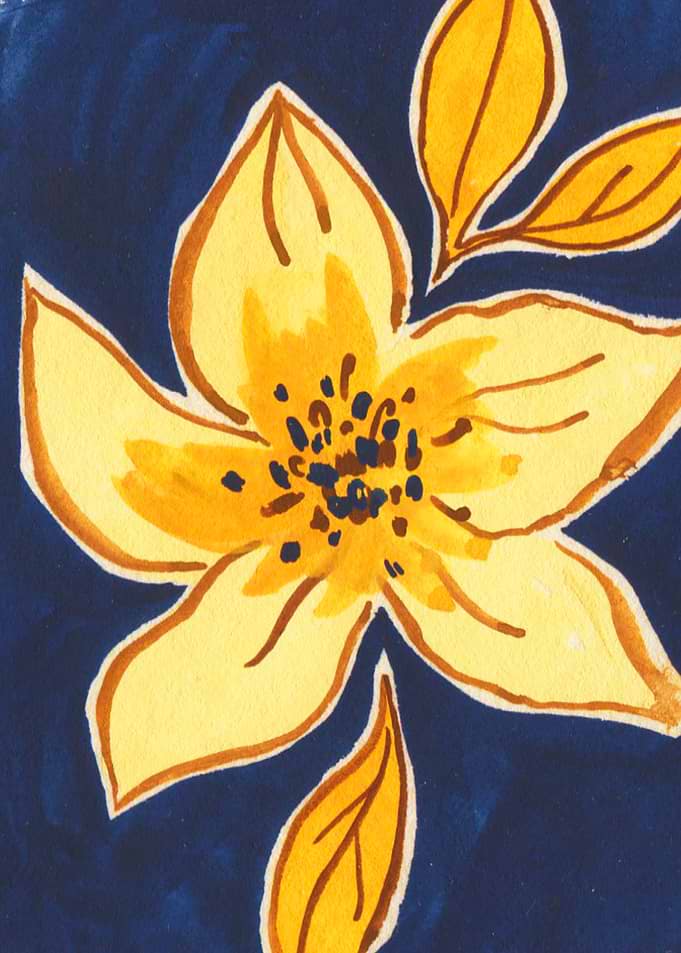 Yellow Flower on Dark Blue Background
