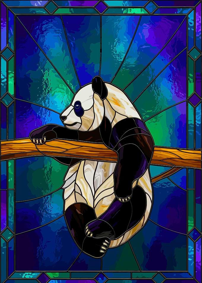 Stained Glass Panda on Branch