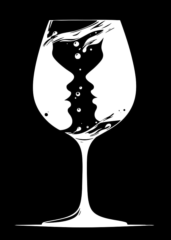 Wine Glass with Faces and Bubbles
