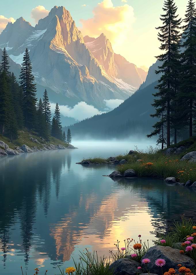 Misty Mountain Lake Sunrise
