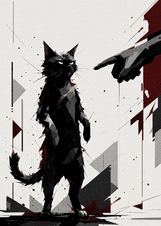 Black Cat Confronts Pointing Finger