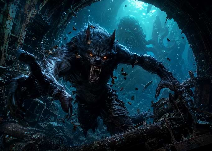Werewolf and Cthulhu Underwater