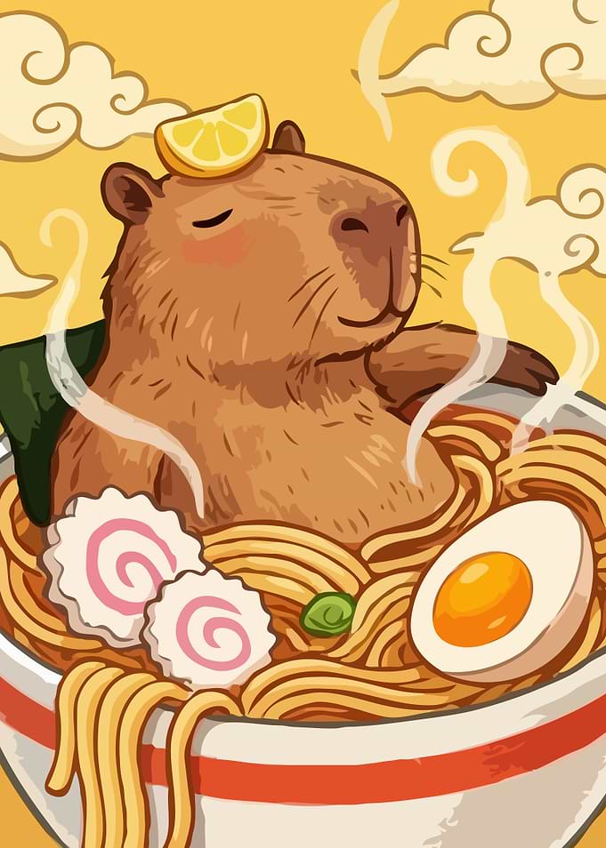 Capybara Enjoying Ramen