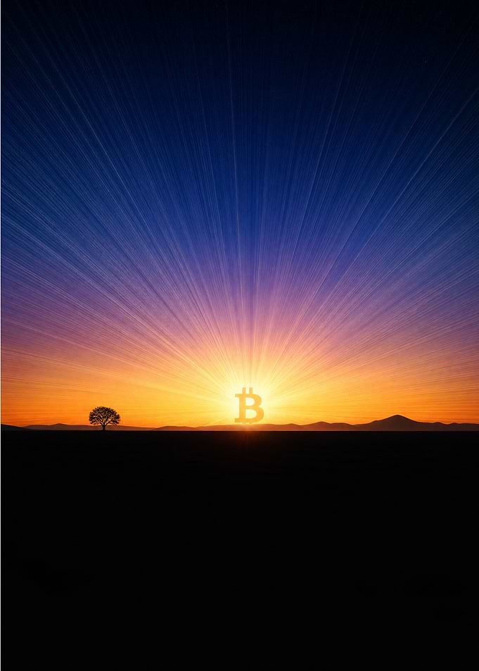 Bitcoin Sunrise Over Landscape