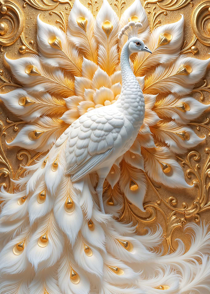 White Peacock with Golden Feathers