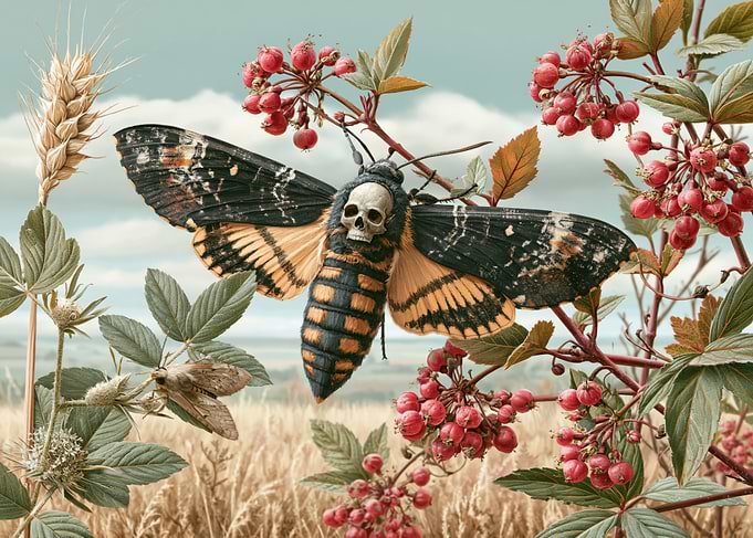 Death's-head Hawkmoth with Skull