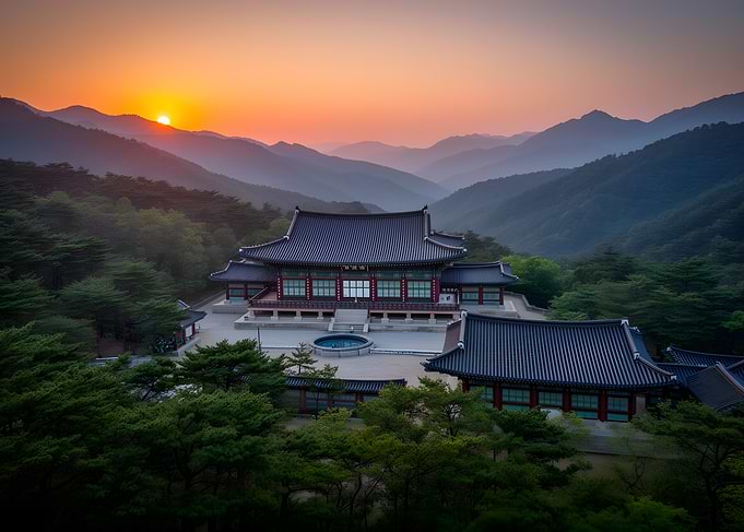 Sunrise over Korean Temple