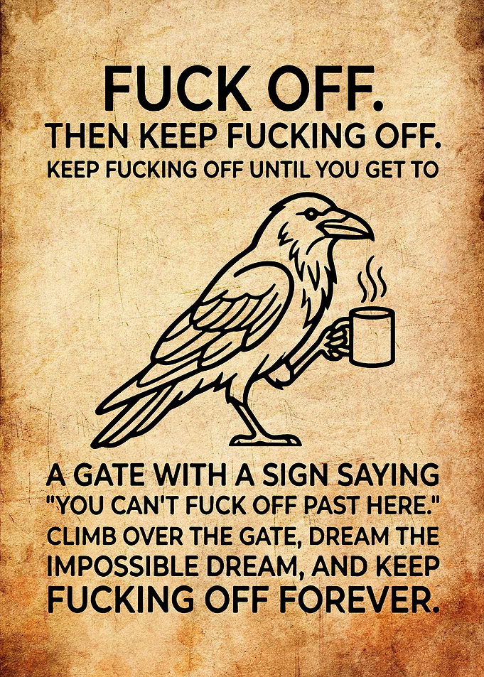 Raven with Coffee and Inspirational Text